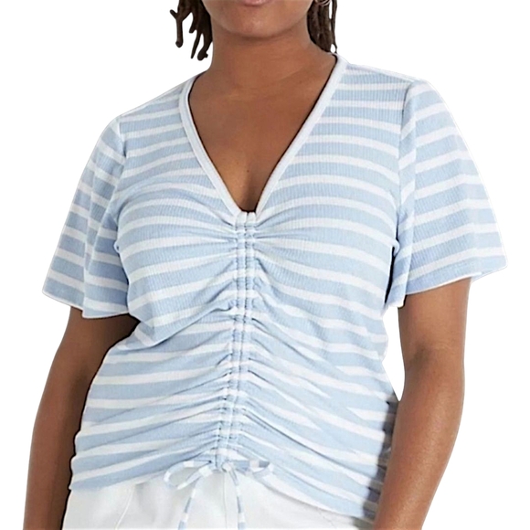 Lane Bryant Blue and White Pullover Drawcord Striped Tee Size 18/20 - Picture 1 of 8